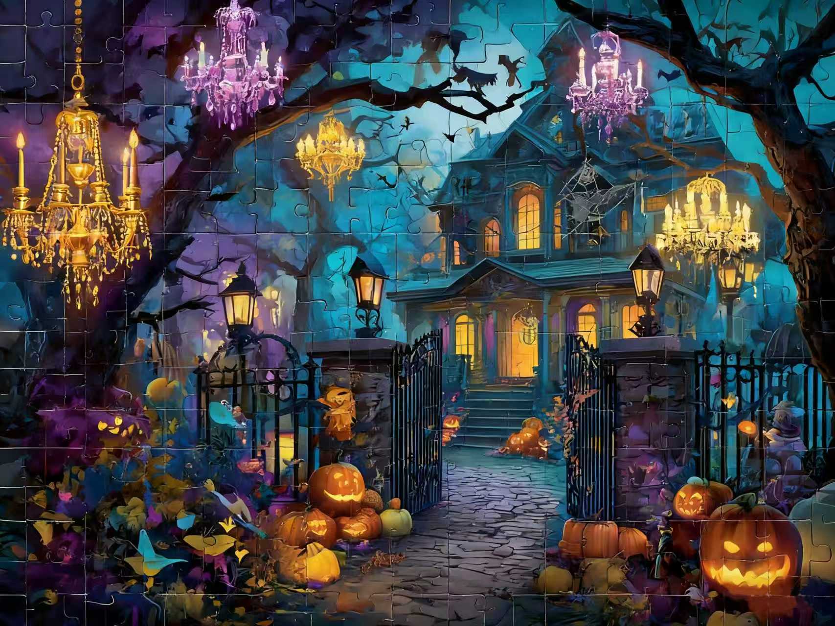 Halloween Haunted House & Pumpkins Jigsaw Puzzle - 500 Pieces,1000Pieces
