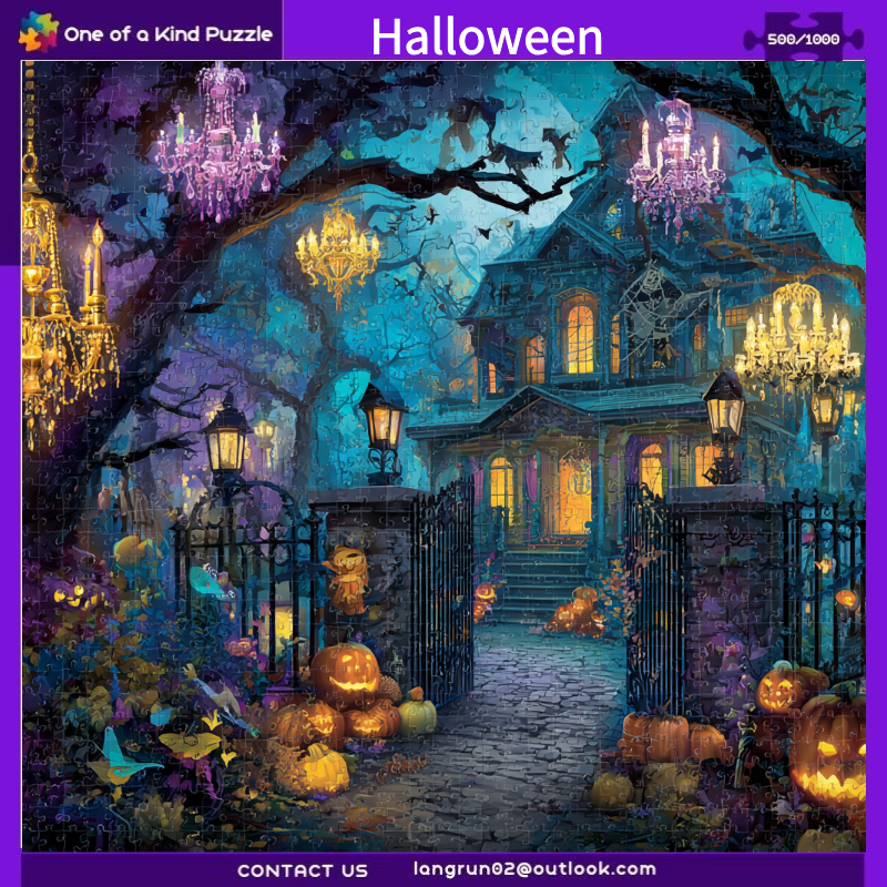 Halloween Haunted House & Pumpkins Jigsaw Puzzle - 500 Pieces,1000Pieces